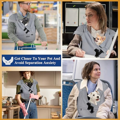 Petskd Dog Carrier Sling for Small Pet 7-15 LBS, Hands Free Front Facing Cat Sling Chest Carrier with Bottom Mat and Adjustable Strap for Pets Anti-Anxiety, Walk, Vet