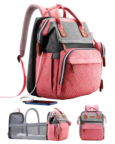 ISMGN Diaper Bag Backpack with Changing Station, Large Diaper Bag, Baby Bag, Multifunctional Diaper Bag, Pinkgray - color: Upgrade Pinkgray