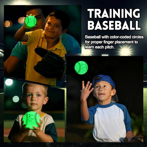 RoundFunny Training Baseball with Finger Placement Markers Baseball Training Equipment for Teenagers Beginners to Learn Multiple Grips - style: Glow in the Dark