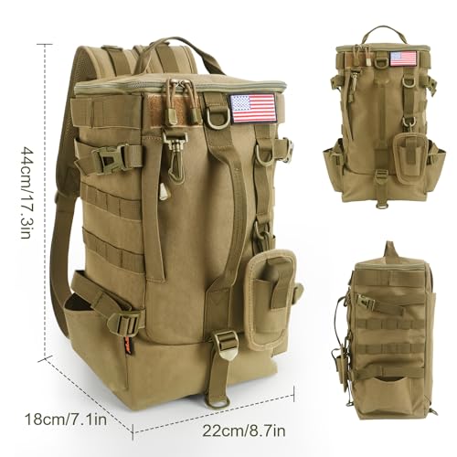 Fishing Tackle Backpack with Rod Holders – Large-Capacity Gear Organizer Tackle Box Storage, Rod Carrier Bag for Outdoor Angling Equipment