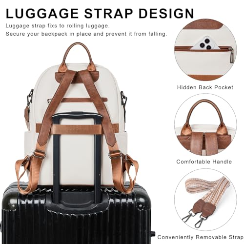 LATMAP Backpack Purse for Women Laptop Backpack, Leather Travel Back Pack Shoulder Bag Teacher College Daypack Work Handbag fits 14" Laptop, Beige - color: Style1-beige