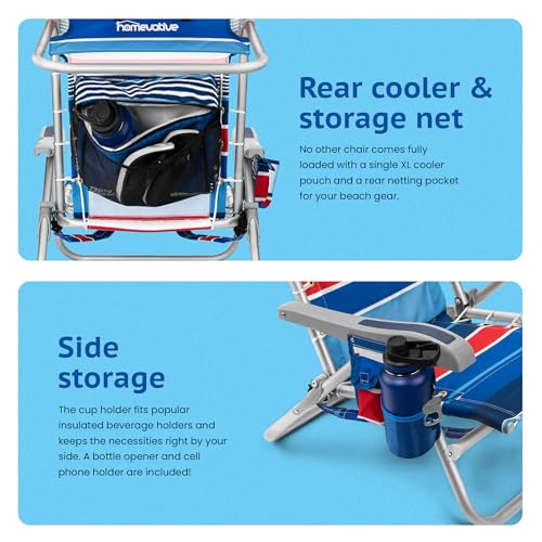 Homevative Cooler+ Folding Backpack Beach Chair with 5 Positions, Towel bar, XL Cooler Pouch, Storage Net, Cup and Phone Holder, Fireworks, 2 Pack - color: Fireworks