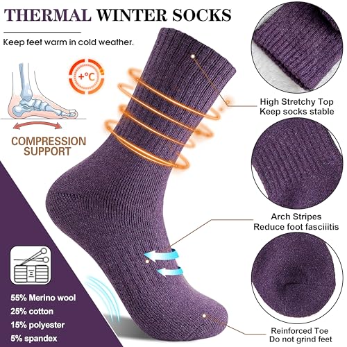 MOGGEI 5 Pairs Womens Merino Wool Socks Hiking Warm Winter Thick Thermal Crew Cozy Cabin Ladies Gift Comfy Boot Work Socks - color: Solid Color a