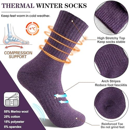 MOGGEI 5 Pairs Womens Merino Wool Socks Hiking Warm Winter Thick Thermal Crew Cozy Cabin Ladies Gift Comfy Boot Work Socks - color: Solid Color a