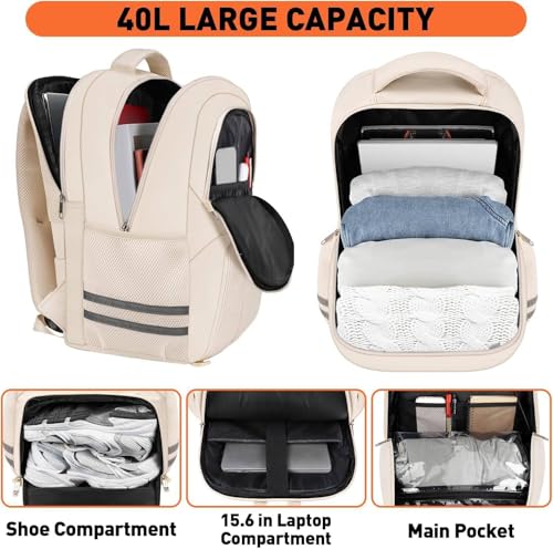 Ytonet Gym Backpack for Women Men, Travel Backpack with Shoe Compartment - color: Beige, size: 15.6 inch