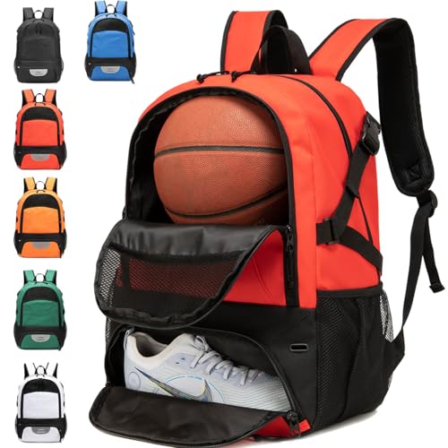 Basketball Bag Backpack, Large Capacity Sports Equipment Bags for Basketball, Soccer, and Volleyball. - color: red