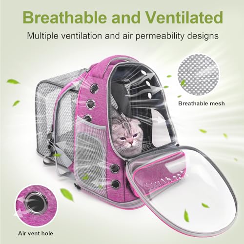 Cawypety Expandable Cat Backpack,Cat Bubble Backpack Carrier for Carrying Cats, Pets and Small Dogs,Airline-Approved,Designed for Travel, Hiking, Walking,Car （Pink - color: Square Expandable- Pink