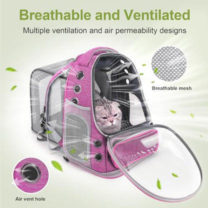 Cawypety Expandable Cat Backpack,Cat Bubble Backpack Carrier for Carrying Cats, Pets and Small Dogs,Airline-Approved,Designed for Travel, Hiking, Walking,Car （Pink - color: Square Expandable- Pink