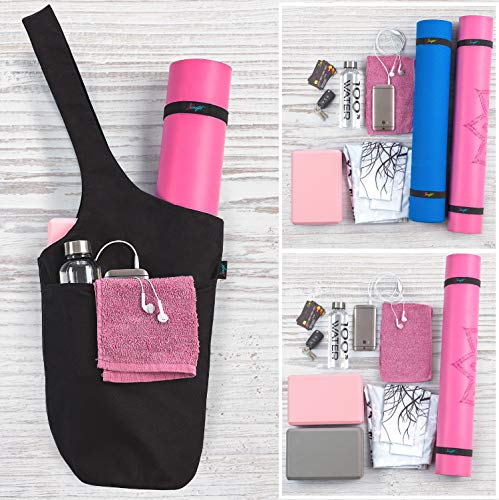 Yoga Mat Bag – Versatile Yoga Bag with Mat Straps & Storage Pockets, Holds Yoga & Pilates Mats, Lightweight & Durable - color: Black