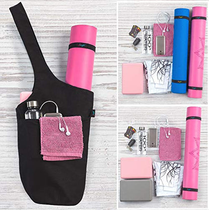 Yoga Mat Bag – Versatile Yoga Bag with Mat Straps & Storage Pockets, Holds Yoga & Pilates Mats, Lightweight & Durable - color: Black