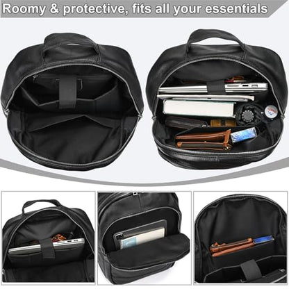Large Capacity Black Leather Backpack for Men, 15.6 Inch Genuine Leather Laptop Backpack Business Travel Shoulder Daypacks - color: Y80&16y Black