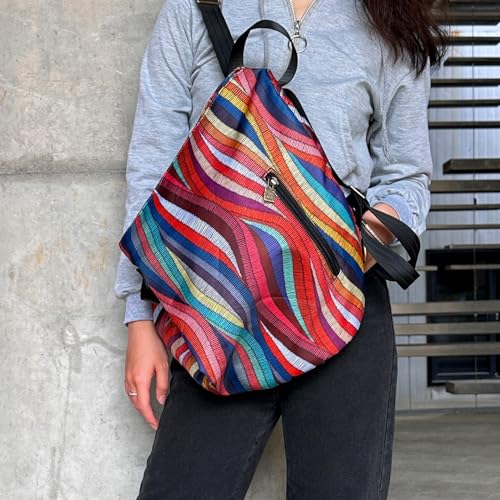 Black Butterfly Boho Backpack Purse for Women, Lightweight Fabric Daypack with Top Handle for Travel & Casual Daily Use - color: 50-multicolor