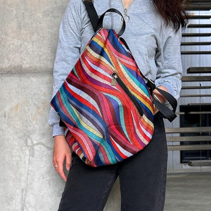 Black Butterfly Boho Backpack Purse for Women, Lightweight Fabric Daypack with Top Handle for Travel & Casual Daily Use - color: 50-multicolor