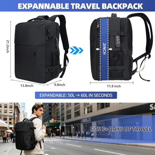 TPAID Vacuum Compression Backpack 60L with Built-in Pump, Combo Lock & USB - size: 17 Inch