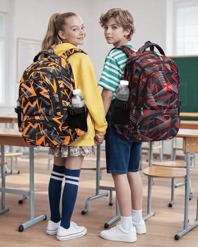 BLUEFAIRY Kids School Backpack for Boys Girls Ages 6-8 8-10 10-12 Elementary Middle School Book Bags with Laptop Compartment Mochilas Escolares para Niños Niñas de 8 10 12 Años (Red, Geometric) - color: Red