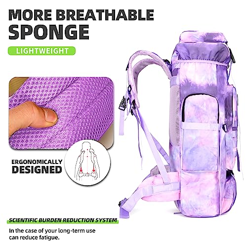 King'sGuard 70L Camping Hiking Backpack for Men Women Large Military Tactical Backpack Molle Rucksack Backpack for Outdoor - color: Purple Nebula