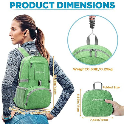 ZOMAKE Ultra Lightweight Packable Backpack 25L,Small Foldable Backpacks Hiking Water Resistant Collapsible Daypack for Women Men(Dark Green-C1) - color: Dark Green-c1, size: 25L