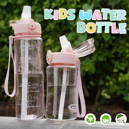 OLDLEY 17oz Kids Water Bottle, Tritan BPA-Free, Leakproof Flip Straw Lid, Motivational Time Marker, Carry Strap, Reusable Clear Water Bottle for Boys & Girls,Cherry Blossom - color: Cherry Blossom, style: 17 Ounces