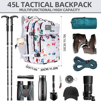 Lovelinks21 45L Tactical Assault Backpack 3 day assault pack with Molle Waterproof backpack Rucksack for Tactical Backpacks (Colorful paw prints) - color: Colorful Paw Prints