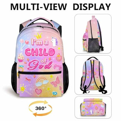 School Backpack Christian Backpacks for Girls Kids Toddler, Lightweight I am a Child of God Bookbag for Kindergarten Elementary Middle - color: Pink