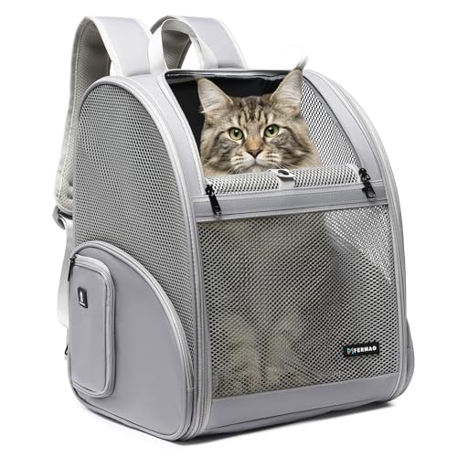 Pet Backpack Carrier ，Large Cat Carrier Backpack Up to 20 Lbs with Breathable Mesh, for Medium Large Cats or Small Dogs, Travel Hiking Camping Backpack (Gray-XL) - color: Gray, size: 13.7"L x 12.0"W x 18.0"H