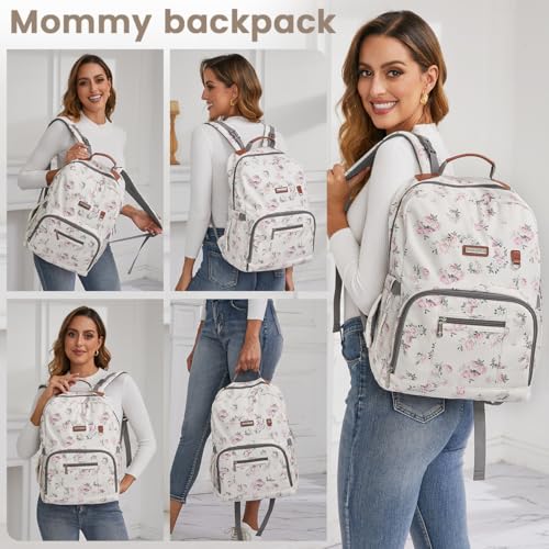 Diaper Bag Backpack, Large Baby Nappy Bags with Portable Changing Pad for Boys and GirlsMultifunction Travel Baby Bag for Moms Dads, Shower Gifts Waterproof and Stylish，Flower Beige - color: Flower Beige