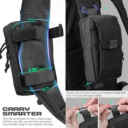 Tactical Backpack Accessories Pouch, Molle Accessories Shoulder Strap Attachment Pouches Utility EDC Phone Pouch Sport - color: Black-2pcs