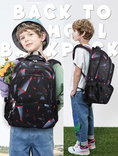 BLUEFAIRY Kids Backpack for Boys Elementary Primary School Bags for Childs Black Bagpack Book Bag Back to School Gifts for Son Mochilas Escolares para Niños 17" Large Compartment Black/Red - color: Black Red