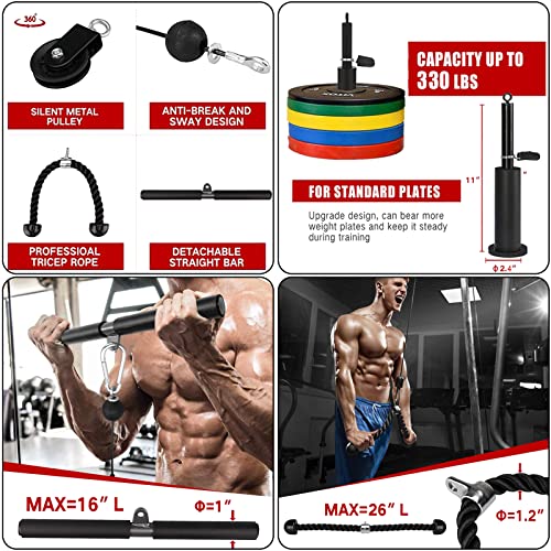 Taeku LAT Pulley System for Home Gym – Strength Training Fitness Equipment Cable Machine for Triceps, Biceps, Back & Shoulder Workouts - color: Cable + Adapter