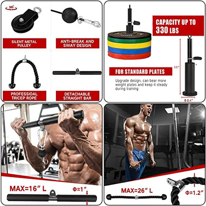 Taeku LAT Pulley System for Home Gym – Strength Training Fitness Equipment Cable Machine for Triceps, Biceps, Back & Shoulder Workouts - color: Cable + Adapter