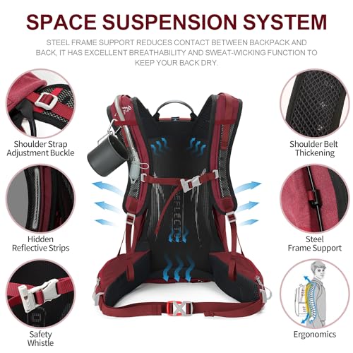 IX INOXTO Hiking Backpack, 26L/40L Waterproof Hiking Daypack with 3L Water Bladder and Rain Cover, Lightweight Travel Camping Backpack for Men Women (Red) - color: Red