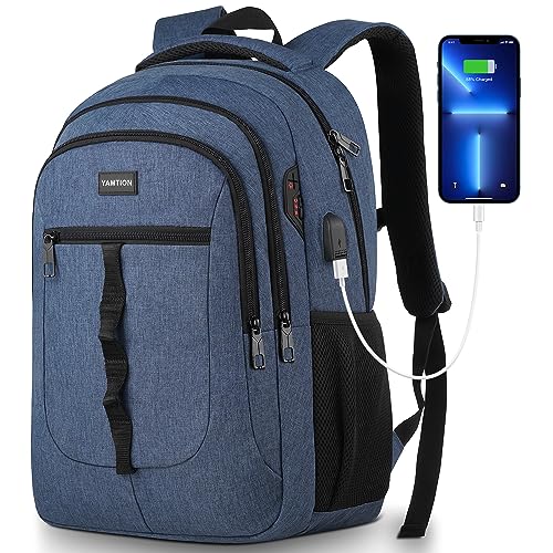 YAMTION School Backpack for Men and Teens 17.3 inch Laptop Bookbag Backpack with USB for College Students Office Work Business - color: Dark Blue, size: 17.3 inch
