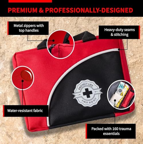 Protect Life Survival First Aid Kit for Home/Business, Camping Survival Kits | Mini Travel First Aid Kit | Camping Equipment | Small Kits for Car | Outdoor Emergency Survivals Pack - 160pcs - size: 160 Pieces Kit