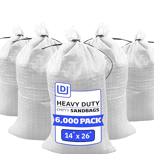 DURASACK Heavy Duty Sand Bags with Tie Strings Empty Woven Polypropylene Sand-Bags for Flood Control with 1600 Hours of UV Protection, 50 lbs Capacity, 14x26 inches, White, 6000 Count - color: White, size: 6000 Sandbags