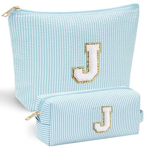 YOOLIFE Cute Makeup Bag for Women Girls - Teenager Girl Gift Ideas | Initial Make Up Bag | Personalized Gifts for Women Friends | Skin Care Bag | Mothers Day Gifts | Tween Girls Trendy Stuff J - color: Light Green, style: J