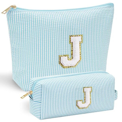 YOOLIFE Cute Makeup Bag for Women Girls - Teenager Girl Gift Ideas | Initial Make Up Bag | Personalized Gifts for Women Friends | Skin Care Bag | Mothers Day Gifts | Tween Girls Trendy Stuff J - color: Light Green, style: J