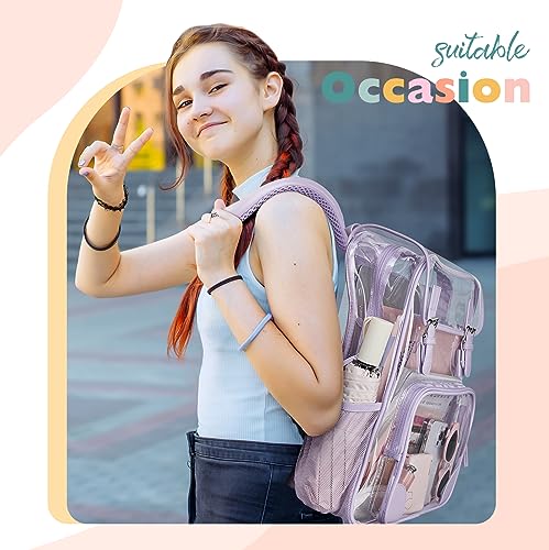 mommore Clear Backpack for Girls Heavy Duty Transparent Bookbag for School PVC See Through Backpack Clear Bag - color: Purple, style: Clear Backpack