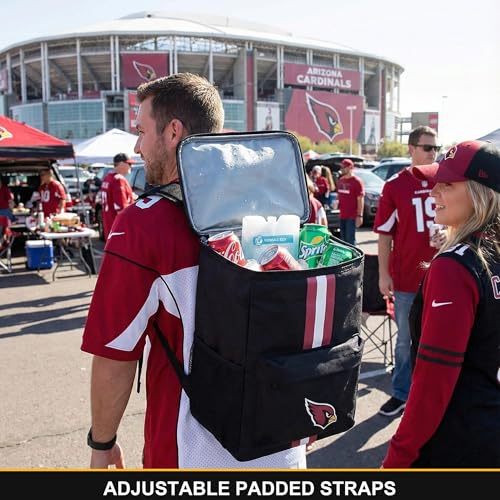 Cooler Backpack – Portable Soft Sided Ice Chest – Insulated Bag Holds 36 Cans - Football Gear – Show Your Team Spirit with Officially Licensed Fan Gear - style: Arizona Cardinals