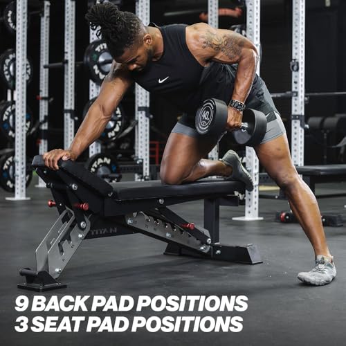 Titan Fitness TITAN Series Adjustable Bench, Supports 600 LB Incline, 1,000 LB Flat, Versatile Single Post Utility Workout Bench for Home Gym, Weightlifting, Strength Training - color: Black