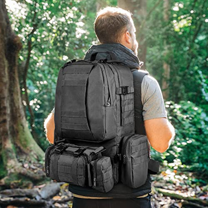 CVLIFE Tactical Backpack Military Army Rucksack 60L Large Assault Pack Detachable Molle Bag - color: 02-black