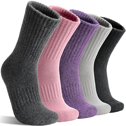MOGGEI 5 Pairs Womens Merino Wool Socks Hiking Warm Winter Thick Thermal Crew Cozy Cabin Ladies Gift Comfy Boot Work Socks - color: Solid Color a