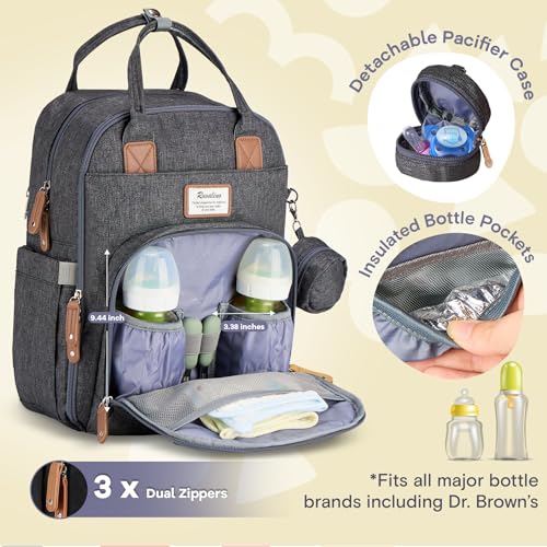 RUVALINO Diaper Bag Backpack - Multifunction Waterproof Travel Backpack, Baby Bag with Changing Pad & Stroller D-Ring & Pacifier Case - Travel Essentials & Baby Registry Search - Unisex, Dark Gray - color: Classic_dark Gray