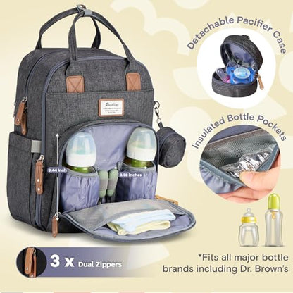RUVALINO Diaper Bag Backpack - Multifunction Waterproof Travel Backpack, Baby Bag with Changing Pad & Stroller D-Ring & Pacifier Case - Travel Essentials & Baby Registry Search - Unisex, Dark Gray - color: Classic_dark Gray