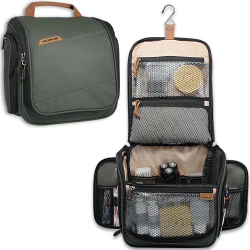 WELKINLAND 13-Pocket Hanging Toiletry Bag, Waterproof Mens Hanging Toiletry Travel Bag, Large Mens Dopp Kit For Travel, Fully Openable Bathroom Travel Bag For Men, Shaving Kit Bag For Men Travel