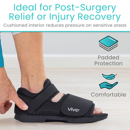 Vive Rounded Post Op Shoe for Injured Foot - Orthopedic Recovery Shoes for Women, Men - Lightweight, Adjustable Medical Walking Shoe for Post Surgery, Stress Fracture, Bunions, Sprains - Left or Right (X-Large) - size: X-Large