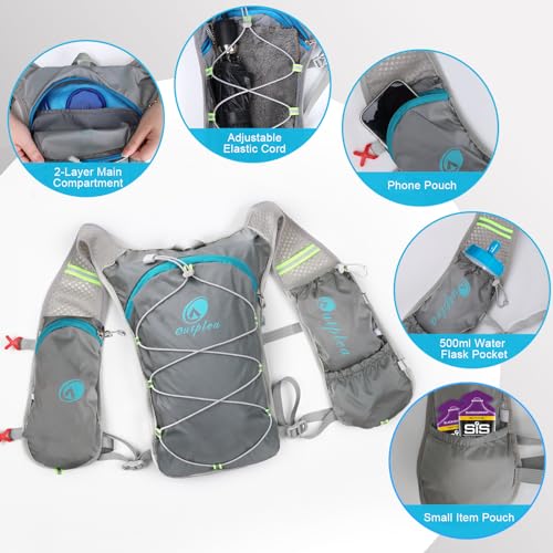 Lightweight Hydration Backpack with 2L Water Bladder for Men Women, Small Water Backpacks Running Vest for Hiking - color: Grey