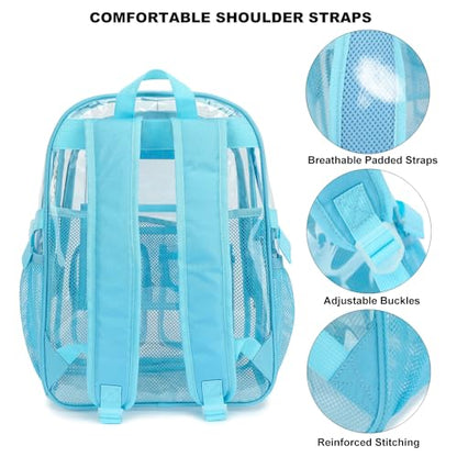 Clear Backpack Heavy Duty Transparent Backpacks Stadium Approved for School Work Sport Travel (Sky Blue) - color: Sky Blue
