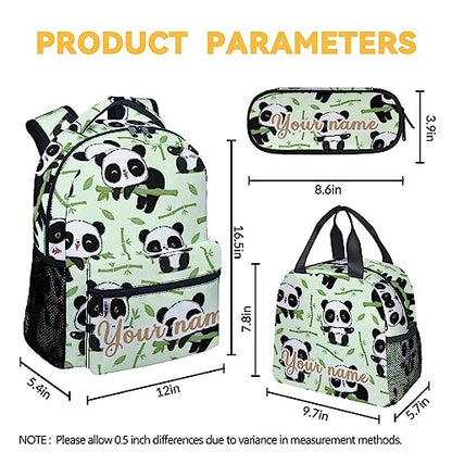 Personalized Panda Backpack with Lunch Box And Pencil Case, 16 Inch Panda Theme Bookbag with Adjustable Straps, Durable, Lightweight, Large Capacity, School Backpack for Girls Women - color: Panda3-3