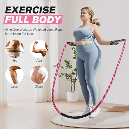 HPYGN Jump Rope, Weighted Jump Rope for Men women, 2.8lb 3.8lb 5lb Heavy Skipping Rope for Exercise, Adult Jumpropes for Home Workout, Improve Strength and Building Muscle,Total Body Workout Equipment - style: 2.8lb pink jump rope for women
