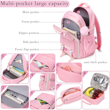 Makukke School Backpack for Girls Book Bag Set, School Bag for Teens Girls Kid Children Elementary Middle School Student, Waterproof Black Backpack - color: Black